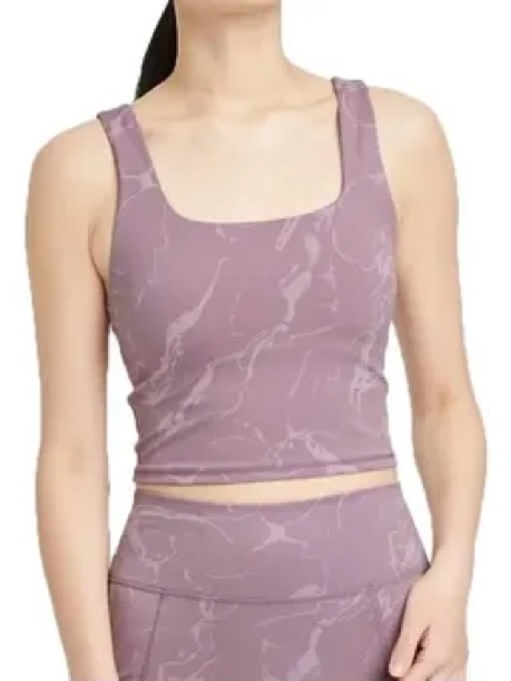 Women's Marble-Print Cropped exercise Tank Top in Dusty Mauve